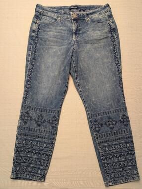 Bandolino Lisbeth Cropped Ankle Jeans Embroidered Stretch Size 12